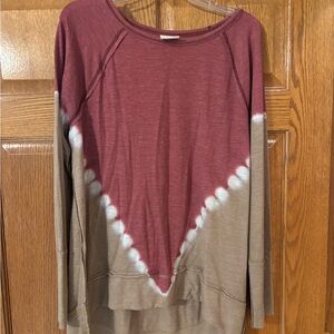 Knox Rose Burgundy and Taupe Tie-Dye Top